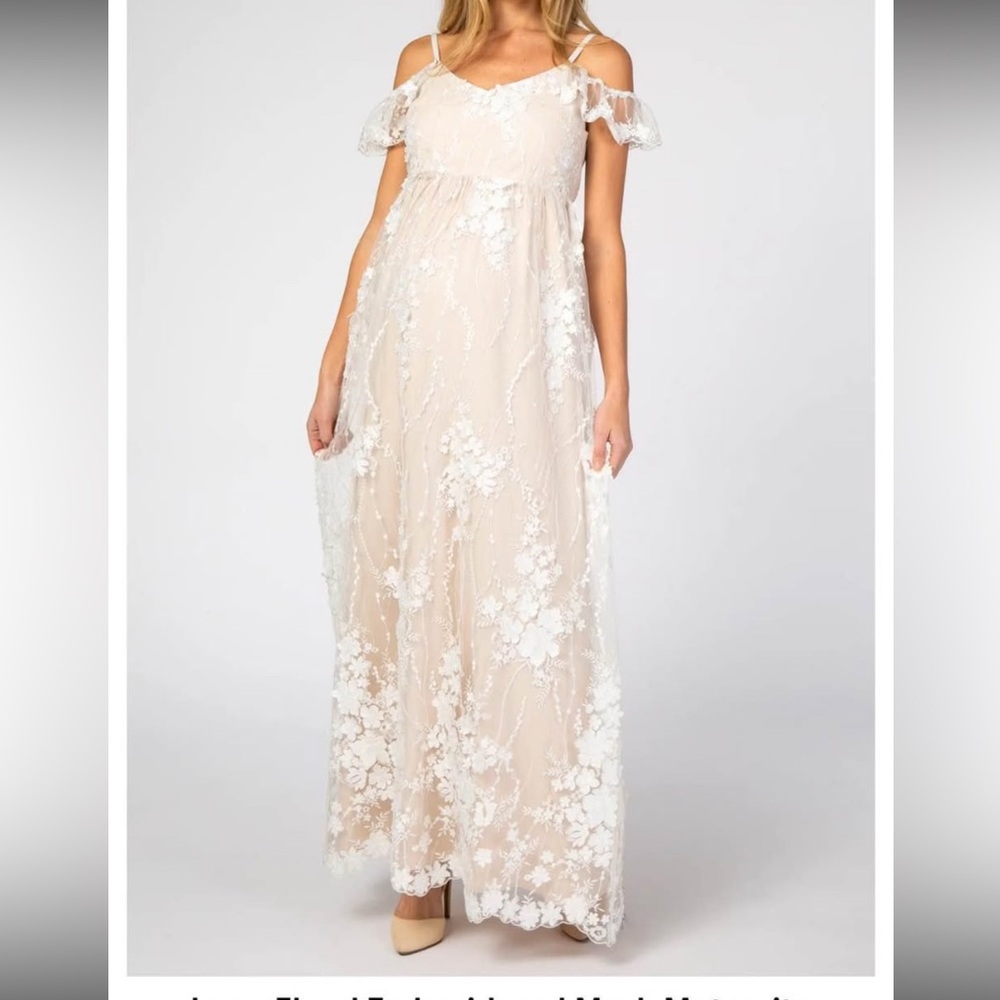Pinkblush Cream Floral Lace Maxi Dress